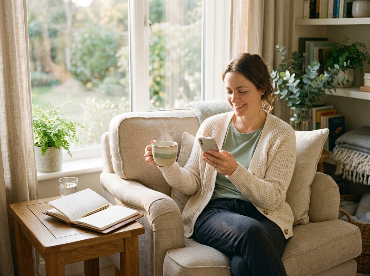 Client receiving thoughtful follow-up exercises on her phone